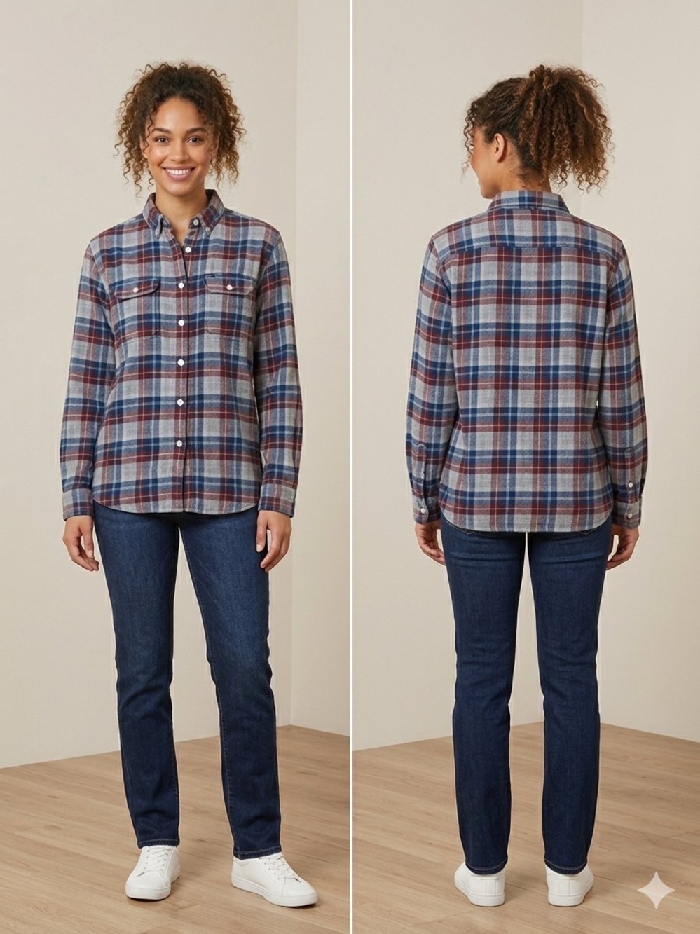 Matix Plaid Button-Up Shirt in Blue and Red